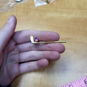 Gold Golf Club Brooch with Purple Gem